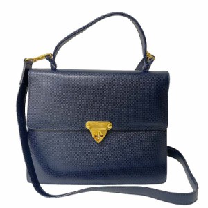 【中古】ボッテガヴェネタ BOTTEGA VENETA ヴィンテージ 2way ハンドバッグ ショルダー 型押し レザー ダークネイビー