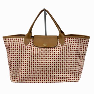 【中古】ロンシャン LONGCHAMP プリアージュ ドット ジャガード トートバッグ ハンドバッグ キャンバス レザー 赤