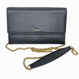 【中古】フルラ FURLA BABYLON CHAIN WALLET チェーンショルダーウォレット 長財布 サフィアーノ レザー 黒