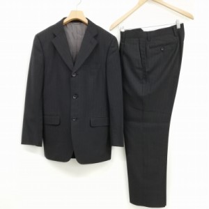 【中古】ジュンメン JUN MEN ストライプ シングル 3B スーツ セットアップ ジャケット スラックス M ブラック