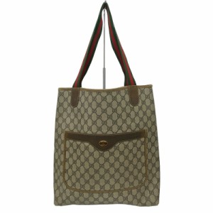 【中古】グッチ GUCCI GGプラス トートバッグ 347.02.003 PVC レザー シェリーライン オールド ヴィンテージ