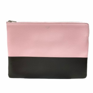 【中古】セリーヌ CELINE バイカラー クラッチバッグ ポーチ ラムスキン レザー S-GM-4166 ピンク 黒 ブラック