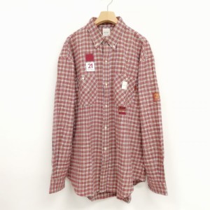 【中古】カールヘルム Karl Helmut チェック ボタンダウン シャツ ネルシャツ トップス ワッペン 長袖 M エンジ系