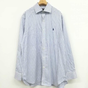 【中古】ラルフローレン RALPH LAUREN  美品 シャツ ロングスリーブ 長袖 チェック M ブルー メンズ