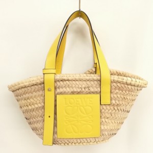 【中古】ロエベ LOEWE BASKETBAG SMALL アナグラム バスケットバッグ かごバッグ 美品 イエロー ナチュラル