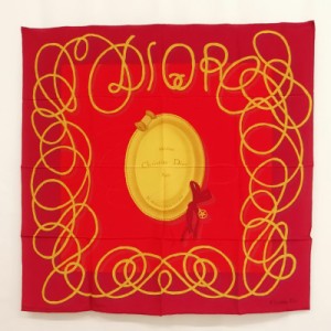 【中古】クリスチャンディオール Dior ロープ CD ロゴ シルク 大判 スカーフ ヴィンテージ 美品 レッド系