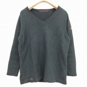 【中古】マドモアゼルノンノン mademoiselle NON NON 美品 ニット セーター Vネック 長袖 コットン  L ブラック レディース