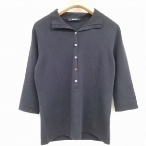 【中古】アクアスキュータム AQUASCUTUM ニットポロシャツ セーター 七分袖 ボタン ネイビー レディース