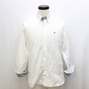 【中古】トミーヒルフィガー TOMMY HILFIGER シャツ コットン100％ 長袖 S 白 ホワイト /O メンズ