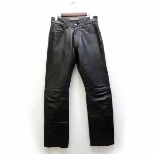 【中古】パンツ フェイクレザー 革パン シンプル カットオフ 黒 ブラック /Z メンズ