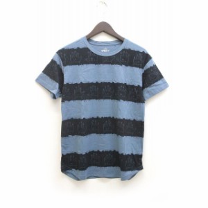 【中古】ユニクロ UNIQLO SPRZ NY Tシャツ ボーダー 柄 アート 半袖 S ブルーグレー ブラック /Z メンズ