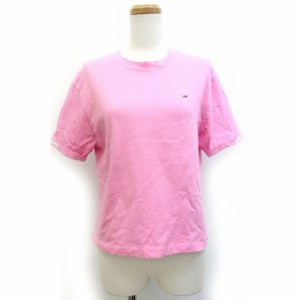 【中古】トミー TOMMY JEANS Tシャツ ワンポイント 袖プリント 半袖 S ピンク /Z レディース