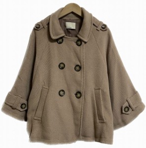 【中古】オリーブデオリーブ OLIVE des OLIVE ポンチョ コート ハーフ ショート ステンカラー ダブルボタン ベージュ /AG レディース