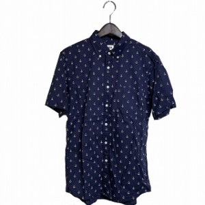 【中古】ユニクロ UNIQLO シャツ ボタンダウン カジュアル スタンドカラー 半袖 総柄 M ネイビー 紺 /AG メンズ