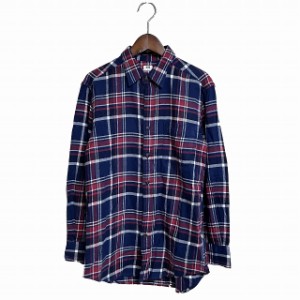 【中古】ユニクロ UNIQLO シャツ ネルシャツ ステンカラー チェック 長袖 S ネイビー レッド 紺 赤 /AG メンズ