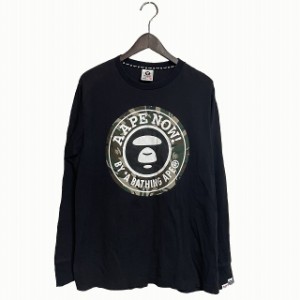 【中古】アベイシングエイプ A BATHING APE Tシャツ ロンＴ カットソー カモフラ プルオーバー 長袖 ? ブラック