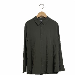 【中古】ユニクロ UNIQLO シャツ ブラウス 長袖 無地 ? カーキ /AG レディース