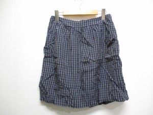 【中古】イエナ IENA チェック柄 台形 スカート 薄手 40 ネイビー 裏地付き 日本製 レディース