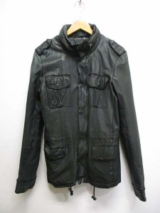 【中古】シシ sisii 牛革 シングル ライダース ジャケット M 黒 ブラック 収納フード 裏地付き 日本製 メンズ