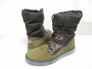 【中古】モンクレール MONCLER 美品 OBEREGGEN ダウン ブーツ シューズ 42 27cm相当 茶ブラウン ロゴ スエード ☆AA★