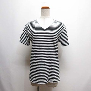 【中古】アズールバイマウジー AZUL by moussy ボーダー柄 半袖 Vネック Tシャツ S 白×黒 レディース