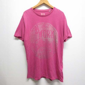 【中古】ディーゼル DIESEL 半袖 プリント Tシャツ カットソー L ピンク 正規品 メンズ