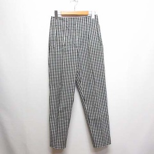 【中古】ザラ ZARA ギンガムチェック柄 テーパード パンツ S 黒 白 ハイウエスト ジッパーフライ ストレッチ