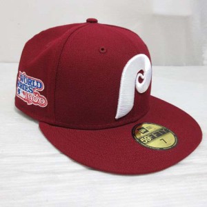 【中古】未使用品 ニューエラ NEW ERA 59FIFTY MLB フィラデルフィア フィリーズ キャップ 帽子 7 55.8cm ボルドー