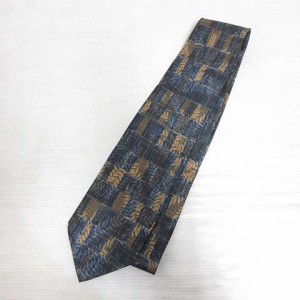 【中古】未使用品 エルメネジルドゼニア Ermenegildo Zegna シルク100％ ネクタイ 剣先10cm チャコール 総柄