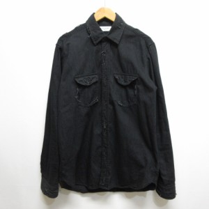 【中古】サンローラン パリ SAINT LAURENT PARIS 美品 ダメージ加工 長袖 シャツ S 黒 ブラックスパンコール装飾