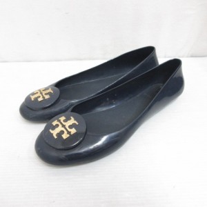 【中古】トリーバーチ TORY BURCH ラバー フラット バレエ シューズ パンプス 22cm相当 濃紺 ネイビー 靴 ロゴ ☆AA★