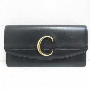 【中古】クロエ CHLOE C金具 クロエシー クロエC 長財布 二つ折り レザー 黒 ブラック ロング ウォレット ☆AA★