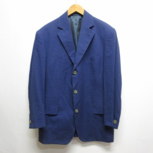 【中古】ロメオジリ ROMEO GIGLI テーラード ジャケット 46 ネイビーブルー シアサッカー素材 背抜き 肩パッド メンズ