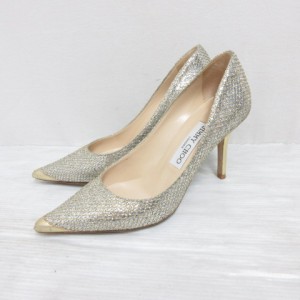 【中古】ジミーチュウ JIMMY CHOO AGNES アグネス グリッター パンプス 35.5 22.5cm相当 シャンパンゴールド シューズ