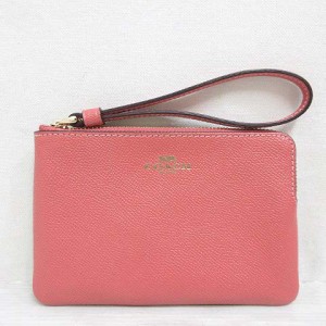 【中古】コーチ COACH F58032 リストレット ポーチ クロスグレイン レザー ピンク ストラップ 小物入れ 