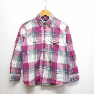 【中古】ギャップキッズ GAP KIDS 長袖 チェック柄 シャツ 140 白×紫×グレー 子供服 キッズ