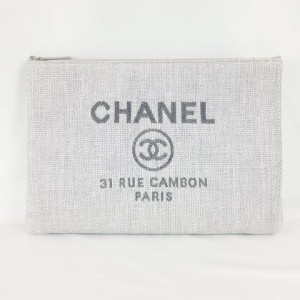 【中古】シャネル CHANEL ドーヴィル クラッチバッグ ラージサイズ グレー系 レディース