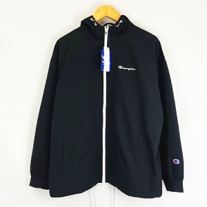 【中古】未使用品  CHAMPION  クロスジャケット ジップフーデッドジャケット ロゴ 刺繍 プリント CW-XSC03-090 黒 M 