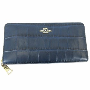 【中古】コーチ COACH エンボスド クロコ アコーディオン ラウンドジップ ロングウォレット 長財布 52424 紺 ネイビー