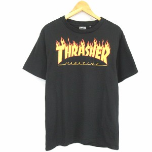 【中古】スラッシャー THRASHER ファイヤー ロゴ プリント 半袖 Tシャツ TR23-C002 黒 ブラック  M メンズ