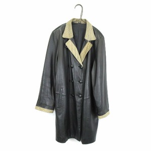 【中古】パルティーナ Partina TOKYO FUR レザー ロング コート Pコート 黒 ブラック M レディース