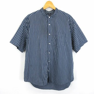 【中古】ギャップ GAP The Big Shirt スタンドカラー ストライプシャツ 半袖 紺 S メンズ