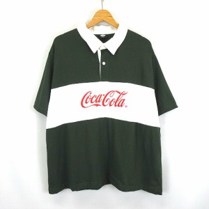 【中古】フリークスストア FREAKS STORE Coca-Cola コカコーラ コラボ ロゴ 刺繍  半袖 ポロシャツ緑 白 M  