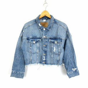 【中古】エイチ&エム H&M &DENIM  裾切りっぱなし ショート丈 Gジャン ダメージ デニムジャケット インディゴ  S 