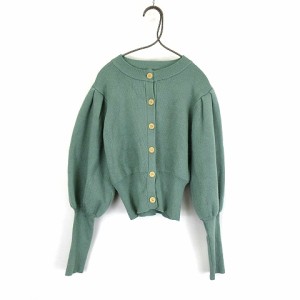 【中古】マウジー moussy TUCK SLEEVE カーディガン アンゴラ混 ニット 長袖  エメラルドグリーン系 F レディース