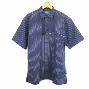 【中古】未使用品 ケンゾー KENZO GOLF  半袖 リネン紺 ストライプ シャツ ゴルフウェア 紺 ネイビー系 4 メンズ