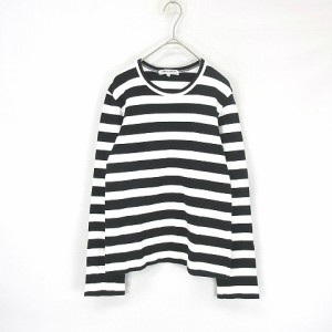 【中古】コムデギャルソン COMME des GARCONS AD2018 長袖 ボーダーカットソーコットン OK-T003 白 黒 S レディース