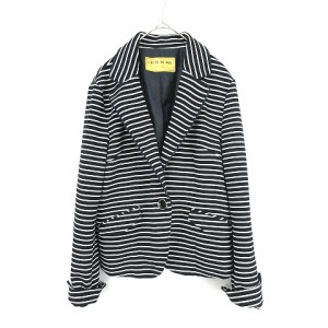 【中古】セシルマクビー CECIL McBEE 1B レーヨン混 ボーダージャケット 黒 ブラック M レディース