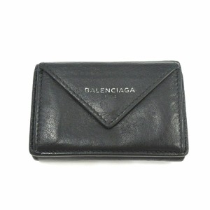 【中古】バレンシアガ BALENCIAGA 391446 三つ折り財布 コンパクト財布 ミニ財布ウォレット黒ブラック レディース