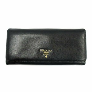 【中古】プラダ PRADA ★AA☆ サフィアーノ Wホック 二つ折り 長財布  黒 ブラック レディース